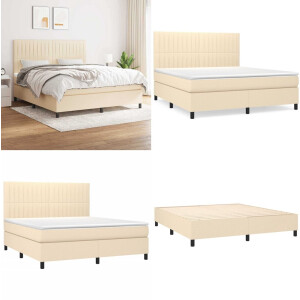 vidaXL Boxspring met matras stof crèmekleurig 160x200 cm - Boxspring - Boxsprings - Bed - Slaapmeubel