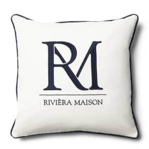 Riviera Maison Kussenhoes wit met blauw tekst 50x50 - RM Monogram