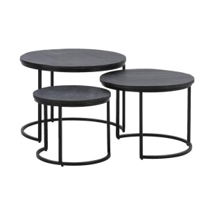 Leen Bakker - Bijzettafels Noxy - Set Van 3 - Mangohout - Zwart - 60x60x44 Cm