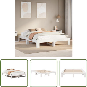 vidaXL Houten Bed - Bedframe - Bedframe zonder matras massief grenenhout wit 140x190 cm - Slaapcomfort - Grenenhout Bed - Kingsize Bed