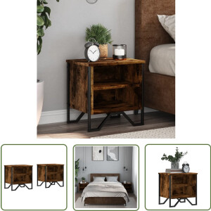 vidaXL Industrieel Design - Nachtkastjes - Nachtkastjes 2 st 40x30x40 cm bewerkt hout gerookt eikenkleurig - Houten Nachtkastjes - Bewerkt Hout - Gerookt Eiken