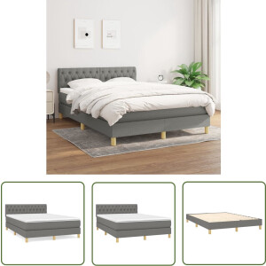 vidaXL Donkere Kleuren - Boxspringbed - Boxspring met matras stof donkergrijs 140x190 cm - Verstelbare Hoofdbord - Pocketveer Matras - Middenhard Matras
