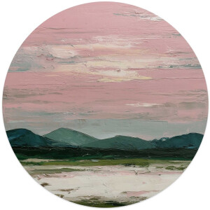 Glasschilderij Bergen in roze wolken II - Ø 50cm - Glas - REINDERS