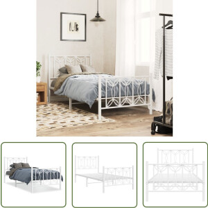 vidaXL Bed Frame 90x190 - Metalen Bed Frame - Bedframe met hoofd- en voeteneinde metaal wit 90x190 cm - Witte Bed Frame - Staal Bed Frame - Boxspring Frame