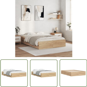 vidaXL Houten Bed - Bed Frame - Bedframe met lades bewerkt hout sonoma eikenkleurig 120x200 cm - Bed Met Lades - Sonoma Eiken - Bruine Bedbank