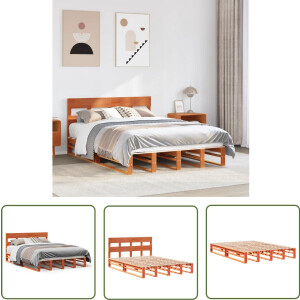 vidaXL Massief Hout - Bed Frame - Bedframe zonder matras massief grenenhout wasbruin 160x200 cm - Grenen - Bedbank - Slaapkamers