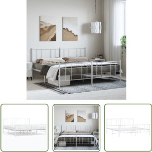 vidaXL Wit Stalen Bedframe 193x203 cm Robuust Bed Frame - Metalen Bedframe - Klassiek Bed - Bed Met Opbergruimte - Wit Bedframe