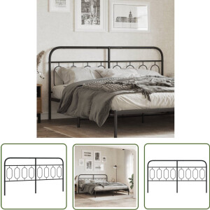 vidaXL Hoofdbekleding - Hoofdbord - Hoofdbord 193 cm metaal zwart - Beddecoratie - Staal Hoofdbord - Zwart Hoofdbord