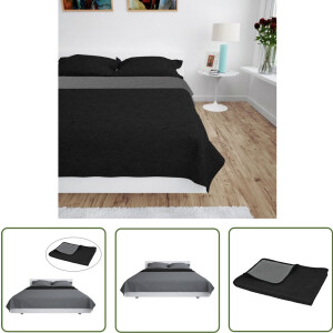 vidaXL Bedsprei 230x260 cm Grijs & Zwart Microfiber Overtrek - Beddengoed - Quilt - Dekbed - Hoeslaken