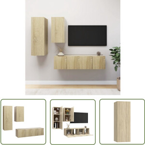 vidaXL Tv-kast - Tv-meubel - 4-delige Tv-meubelset bewerkt hout sonoma eikenkleurig - Media-console - Woonkamerdecoratie - Sonoma Eiken