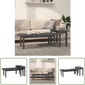 vidaXL Salontafeltje - Houten Salontafel - 2-delige Salontafelset massief grenenhout grijs - Bijzettafel - Grenoble Hout - Grijze Salontafel