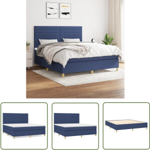 vidaXL Bed Frame - Boxspring - Boxspring met matras stof blauw 160x200 cm - Tweepersoonsbed - Pocketvering - Matras