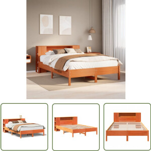 vidaXL Bedden - Slaapkamers - Bed met boekenkast zonder matras grenenhout wasbruin 160x200 cm - Houten Bedden - Grenenhouten Bed - Boekenkastbed