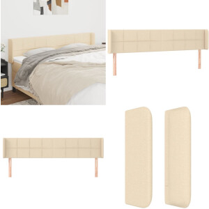 vidaXL Hoofdbord met randen 203x16x78/88 cm stof crèmekleurig - Hoofdbord - Hoofdborden - Hoofdeinde - Houten Hoofdbord