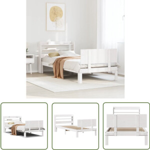 vidaXL Houten Bed - Bed Frame - Bedframe met hoofdeinde zonder matras 100x200 cm wit - Slaapkamers - Bedbank - Boxspring
