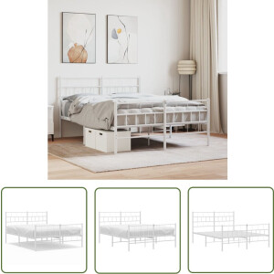 vidaXL Metalen Bed - Robuust Bedframe - Bedframe met hoofd- en voeteneinde metaal wit 120 x 190 cm - Klassiek Bed - Wit Bed - Slaapcomfort