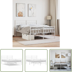 vidaXL Klassieke Bed - Metalen Bed Frame - Bedframe met hoofd- en voeteneinde metaal wit 135x190 cm - Wit Bed - Bed Frame 135x190 - Staal Bed Frame