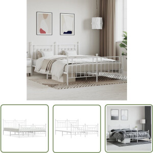 vidaXL Klassiek Bed - Robuust Bedframe - Bedframe met hoofd- en voeteneinde metaal wit 180x200 cm - Staal Bedframe - Wit Bedframe - Slaapcomfort