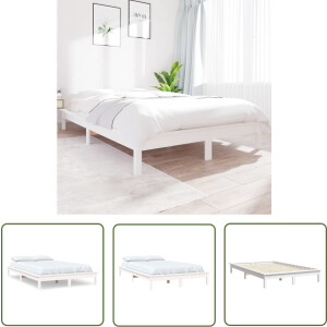vidaXL Houten Bed - Klassieke Bed - Bedframe massief grenenhout wit 160x200 cm - Grenenhouten Bed - Wit Bed - Bed 160x200