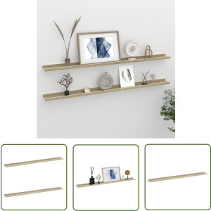vidaXL Wandschappen - Wit/Sonoma Eiken - 115x9x3 cm - 2 st Wanddecoratie - Wandplank - Schappenset - Woonaccessoires - Mdf Meubels