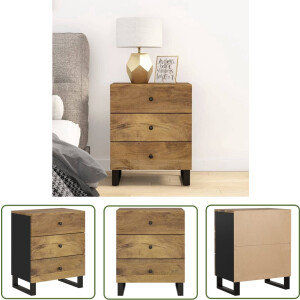 vidaXL Industrieel Design - Nachtkastje - Nachtkastje 50x33x62 cm massief mangohout en bewerkt hout - Mangohout - Houten Lade - Slaapkamers