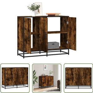 vidaXL Dressoir - 94x35x76 cm - Gerookt Eiken Dressoir - Opbergkast - Industrieel Design - Houten Dressoir - Keukenopslag