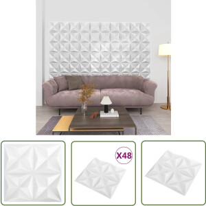 vidaXL Wandbekleding - 3D Wandpanelen - 48 st Wandpanelen 3D origami 12 m² 50x50 cm wit - Kunststof Wandpanelen - Witte Wandpanelen - Decoratieve Wandpanelen