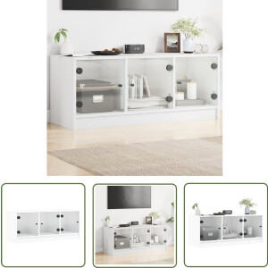 vidaXL Klassieke Design - Tv-meubel - Tv-meubel met glazen deuren 102x37x42 cm wit - Houten Tv Kast - Wit Tv-meubel - Mediacaft