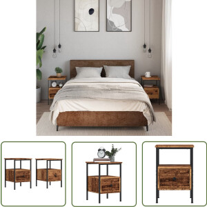 vidaXL Kastje - Nachtkastje - Nachtkastjes 2 st 34x36x50 cm bewerkt hout oud houtkleurig - Houten Nachtlamp - Vintage Meubel - Slaapkamerdecoratie