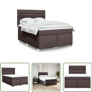 vidaXL Matras - Boxspring - Boxspring met matras stof donkerbruin 140x200 cm - Bed Frame - Hoofdbord - Pocketvering