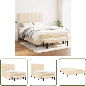 vidaXL Slaapcomfort - Boxspringbed - Boxspring met matras stof crèmekleurig 140x190 cm - Pocketveermatras - Hoofdbord - Crèmekleurig