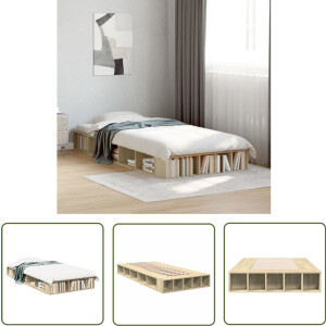 vidaXL Houten Bed - Bed Frame - Bedframe bewerkt hout sonoma eikenkleurig 90x200 cm - Bed 90x200 - Sonomapine - Slaapkamers