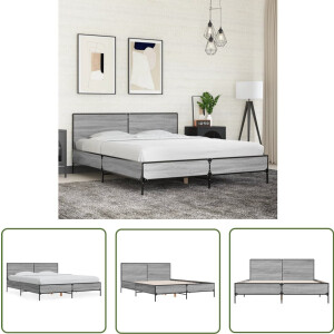 vidaXL Houten Bed - Bed Frame - Bedframe bewerkt hout metaal grijs sonoma eiken 160x200 cm - Grijze Bed - Tweepersoonsbed - Boxspring Bed
