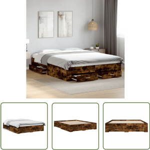 vidaXL Bed Frame - Slaapkamers - Bedframe met lades bewerkt hout gerookt eikenkleurig 140x200 cm - Houten Bed - Bruine Bed - Boxspring