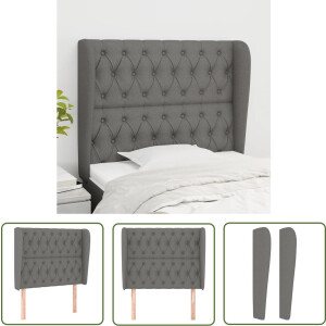 vidaXL Hoofdborden - Hoofd Bord - Hoofdbord met randen 93x23x118/128 cm stof donkergrijs - Beddecoratie - Slaapkamers - Donkere Kleuren