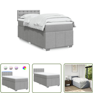 vidaXL Slaapcomfort - Boxspring - Boxspring met matras stof lichtgrijs 80x200 cm - Led Verlichting - Matras - Pocketvering