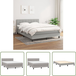 vidaXL Boxspring - Boxspring Bed - Boxspring met matras stof lichtgrijs 140x200 cm - Tweepersoonsbed - Grijs Bed - Stapelbed