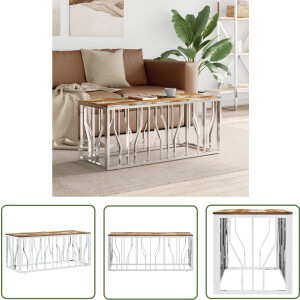 vidaXL Houten Salontafel - Salontafel - Salontafel roestvrij staal en massief gerecycled hout zilver - Vintage Salontafel - Industriële Salontafel - Recyclet Meubilair