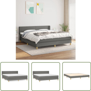vidaXL Donkere Kleuren - Boxspringbed - Boxspring met matras stof donkergrijs 180x200 cm - Boxspring Frame - Pocketed Spring Mattress - Adjustable Headboard