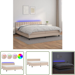 vidaXL Boxspring - 200x200 cm - LED - Cappuccino Boxspring Bed - Led Verlichting - Kunstleder - Verstelbare Hoofdbord - Pocketveer Matras
