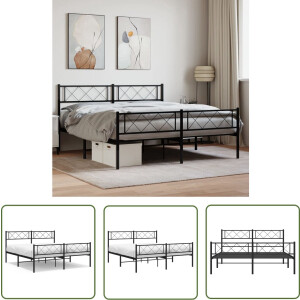 vidaXL Robuust Bed - Metalen Bedframe - Bedframe met voetbord zonder matras metaal zwart 160x200 cm - Boxspring Frame - Staal Bed - Zwart Bed