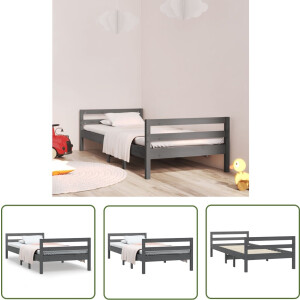 vidaXL Grenenhouten Bed - Klassieke Bedframe - Bedframe massief grenenhout grijs 90x200 cm - Minimalistisch Bed - Bedframe Grijs - Bedframe 90x200