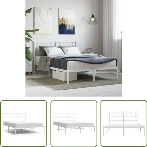 vidaXL Staal Bedframe - Robuust Bed Frame - Bedframe met hoofdbord metaal wit 120x190 cm - Klassiek Bedframe - Wit Bedframe - Bedframe 120x190