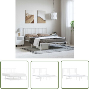 vidaXL Klassiek Bed - Robuust Bed Frame - Bedframe met hoofdbord metaal wit 135x190 cm - Houten Bed - Wit Bed - Staal Bed