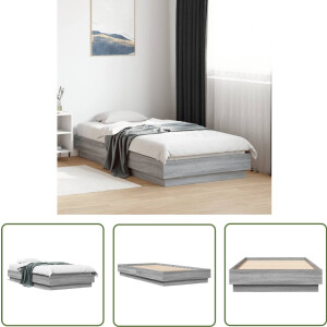 vidaXL Bedframe - Slaapcomfort - Bedframe bewerkt hout grijs sonoma eikenkleurig 75x190 cm - Compact Bed - Tweepersoonsbed - Grijze Bed