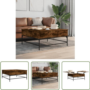 vidaXL Houten Salontafel - Salontafel - Salontafel 95x95x45 cm bewerkt hout en metaal gerookt eiken - Metalen Salontafel - Bruine Salontafel - Modern Salontafel