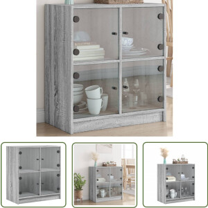 vidaXL Grijze Bijzetkast - Bijzetkast - Bijzetkast met glazen deuren 68x37x75,5 cm grijs sonoma eiken - Houten Bijzetkast - Sonome Eiken - Opbergkast