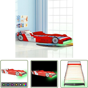 vidaXL Kinderbed - Race Auto Bed - Kinderbed raceauto met LED-verlichting rood 90x200 cm - Kids Bed - Led Verlichting - Rood Bed