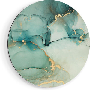 Artaza Dibond Muurcirkel Abstracte Kunst - Blauwe Marmer met Goud - Ø 90 cm - Groot - Wandcirkel - Rond Schilderij - Voor Binnen en Buiten