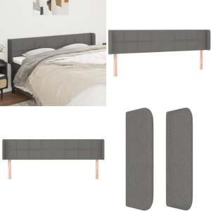 vidaXL Hoofdbord met randen 163x16x78/88 cm stof donkergrijs - Hoofdbord - Hoofdborden - Hoofdeinde - Houten Hoofdbord